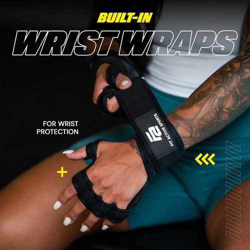 Fit Active Sports Ventilated Weight Lifting Gloves with Wrist Wraps | Ideal for Gym & Cross Training