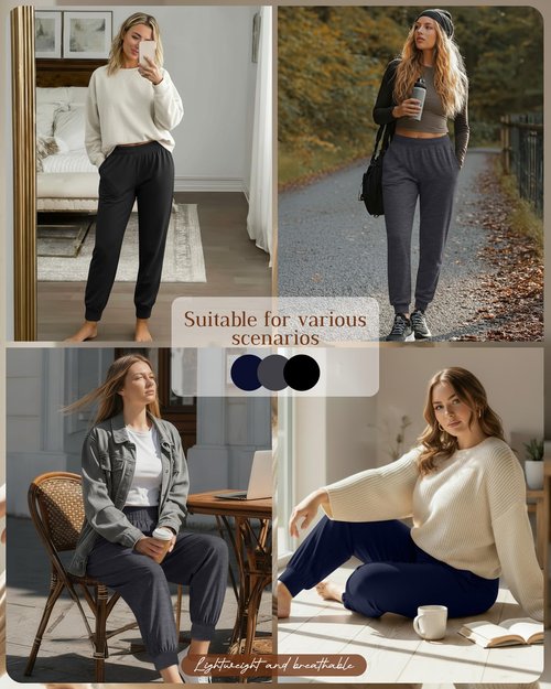 Evervibe 3 Pack Women's Plus Size Yoga Joggers, Comfy High Waisted Lounge Pants Loose Casual Sweatpants Pajama with Pockets(Navy, Dark Gray, Black,3X-Large)
