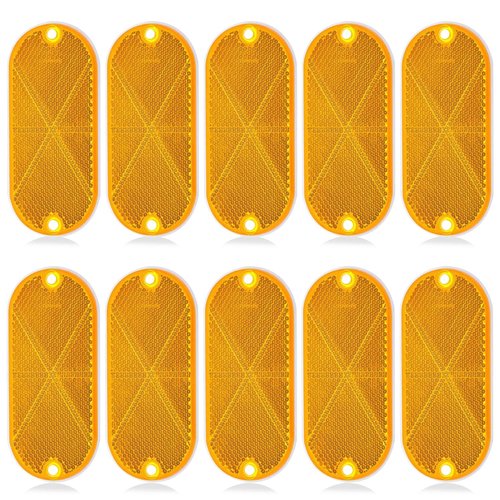 smseace 10Pack Safety Reflectors Yellow Oval Reflector with Mounting Hole Used for Roads，Mailboxes，Tunnels，Cars Front Reflector
