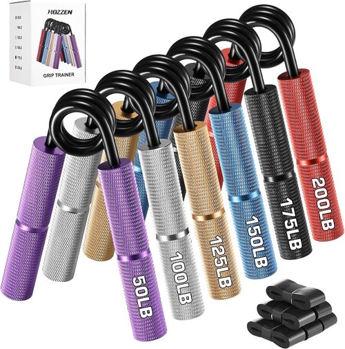 Hozzen Grip Strength Trainer Set - 6 Pack No-Slip Hand Grips for Strength Training & Recovery (50-350LB)