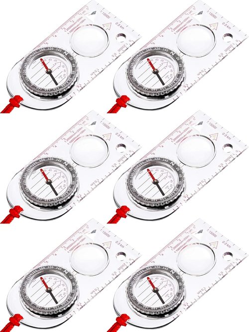Gejoy Orienteering Compass Set - 6 Pieces with Declination, Magnifier & Ruler for Hiking & Navigation