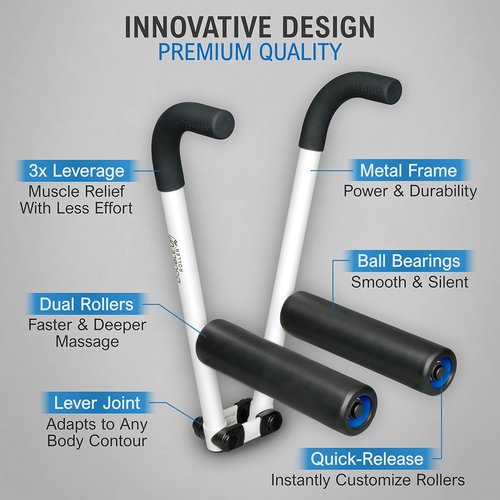 DoubleUP Muscle Roller Therapy Kit - White - Lever-Action Pressure Control & Quick-Change Rollers