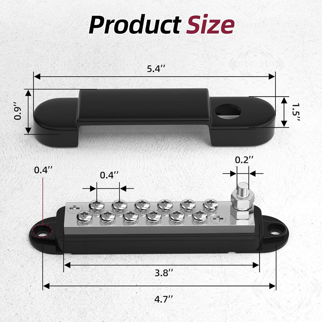 RVBOATPAT Marine Bus Bar - 12V 150A Power Distribution Block with 1/4" Stud & 12 #8 Terminal Screws