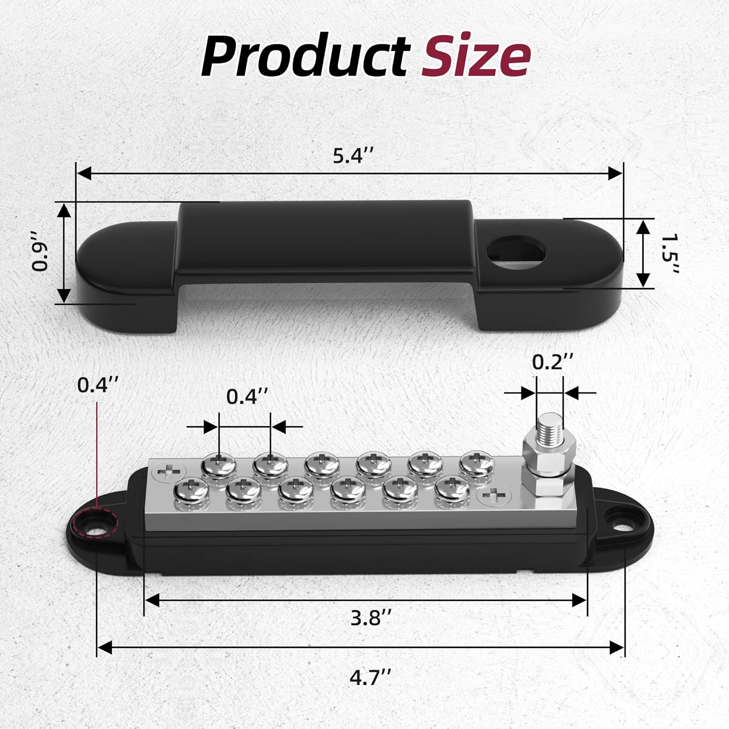 RVBOATPAT Marine Bus Bar - 12V 150A Power Distribution Block with 1/4" Stud & 12 #8 Terminal Screws