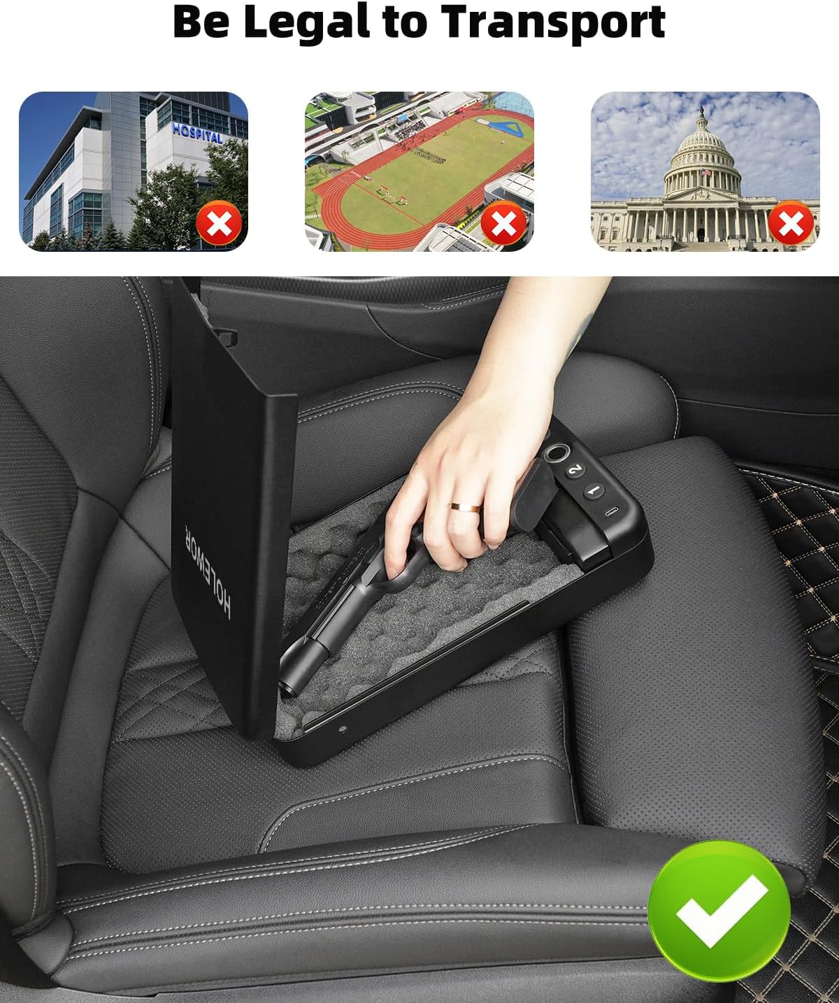Skiennix Car Gun Safe - Biometric Handgun Lock Box for Quick Access | Portable Travel Case