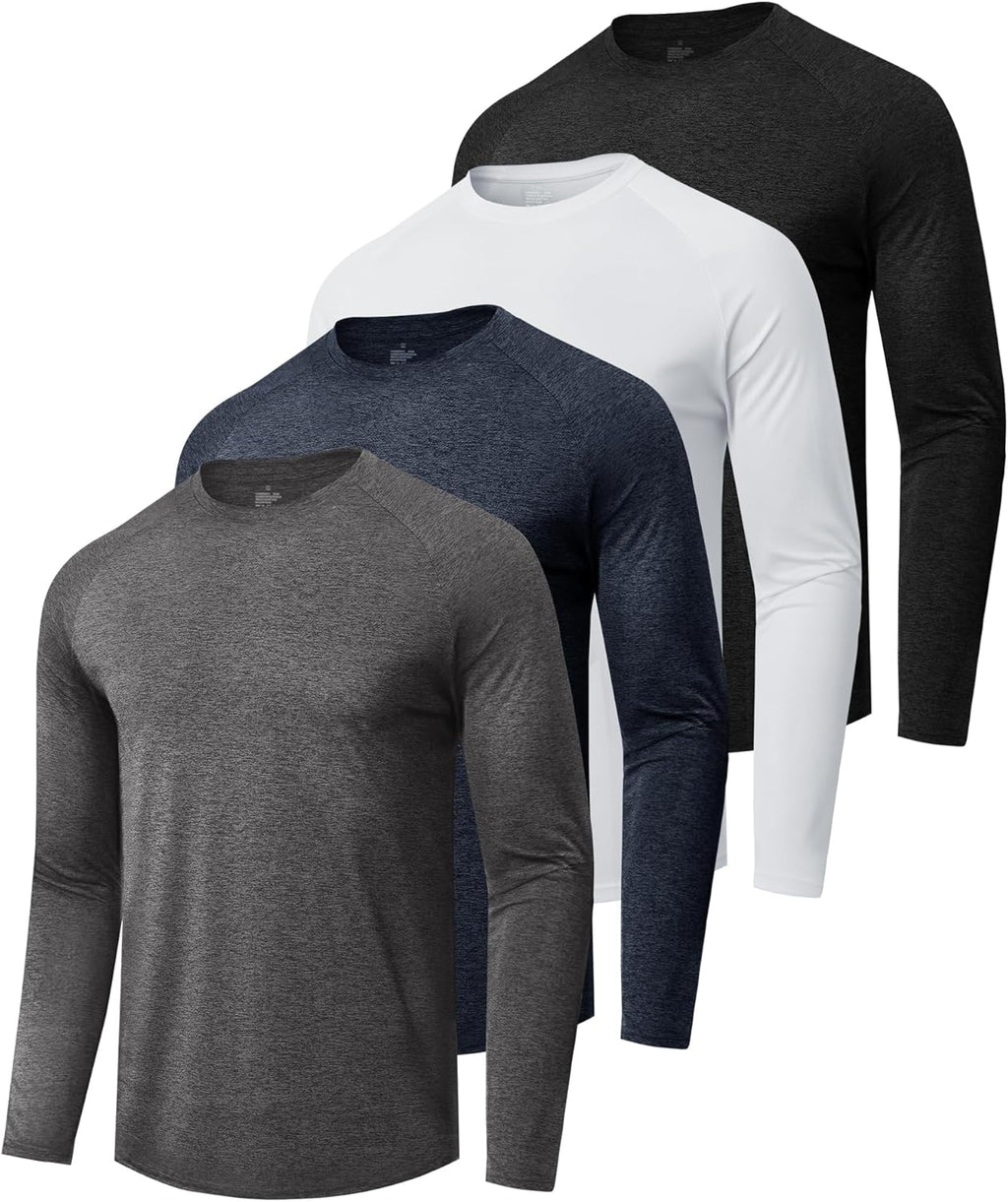 Skiennix Long Sleeve Shirts for Men - Quick Dry Moisture-Wicking Sun Protection | 4-Pack Athletic T-Shirts