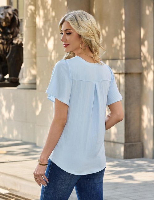 Blooming Jelly Women's Casual Blouse - Ruffle Short Sleeve V-Neck Summer Top | Stylish Workwear