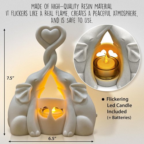 Elephant Love Candle Holder Statue - Elegant Home Decor Gift for Women | Ivory with LED Candle - Perfect for Anniversaries & Valentine's Day