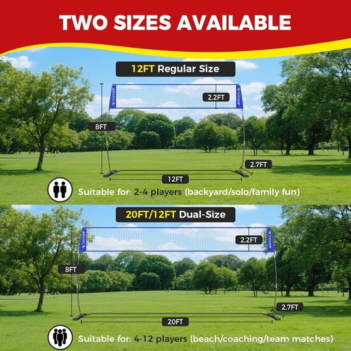 **BAGAIL Portable Volleyball Net - Adjustable Height, Heavy-Duty Frame | 12ft/20ft Outdoor/Indoor Set with Carry Bag**