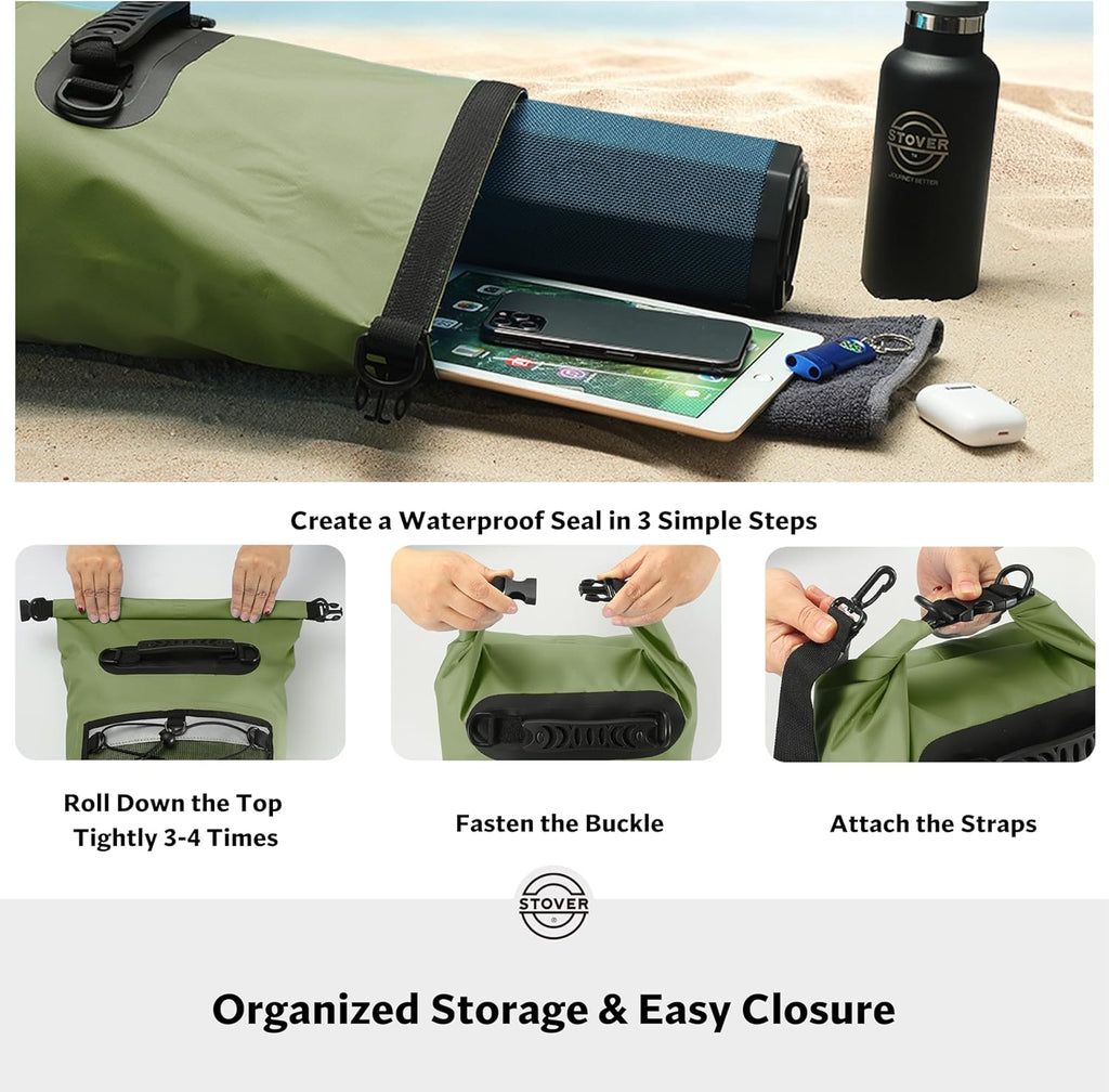 STOVER Waterproof Dry Bag | Roll-Top Backpack with Phone Case for Kayaking, Hiking & Camping - 5L to 55L
