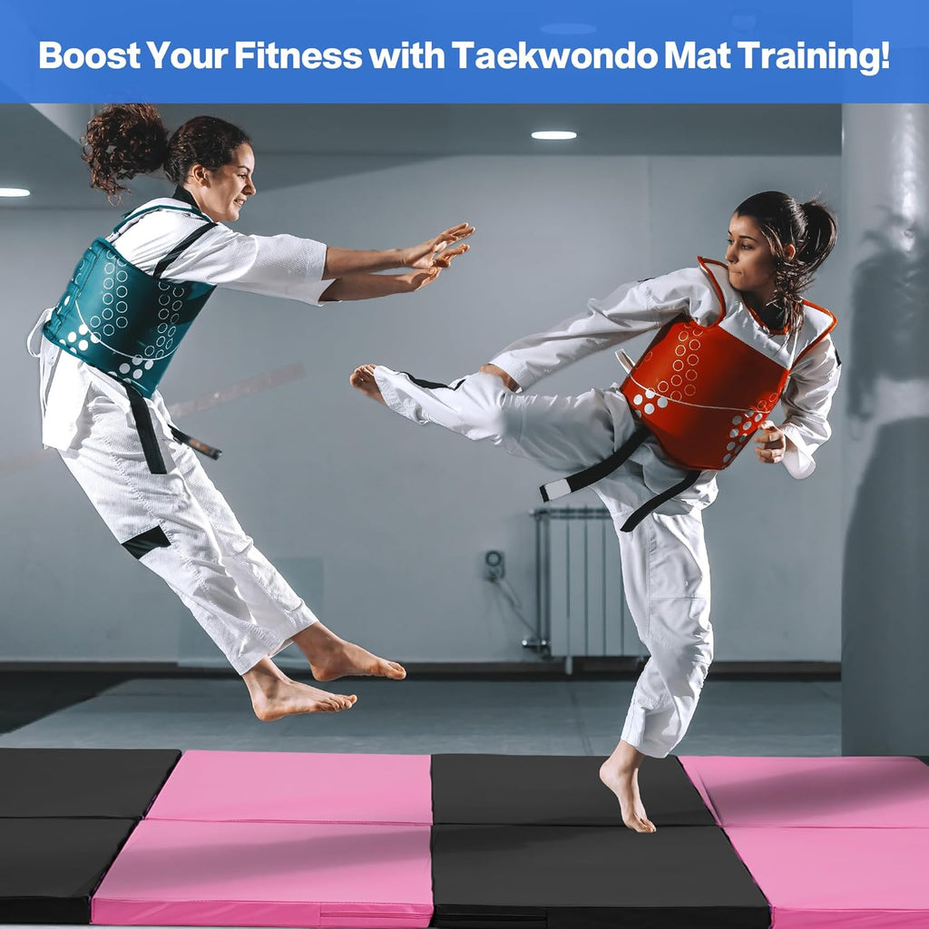 Skiennix Gymnastics Mat - Portable 4-Fold Thick Yoga Mat with PU Leather & Carry Handle - 6'x3'x2''