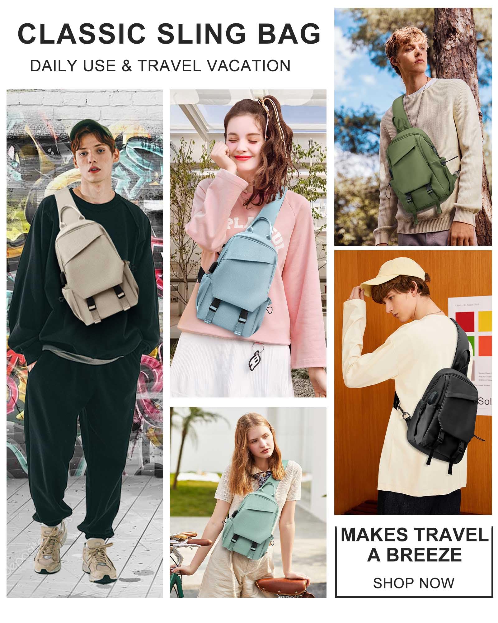 SEAFEW Black Sling Bag for Men Women, Mini Anti Theft One Strap Motorcycle Sling Backpack, Small Sling Chest Bag Daypack Crossbody Backpack for Casual Travel Hiking Gym Outdoor Sports