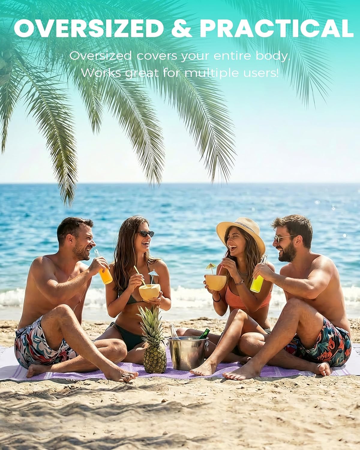 Skiennix Turkish Beach Towels - Quick Dry, Sand-Free, Oversized, Soft & Absorbent | 2-Pack, Stripe Design