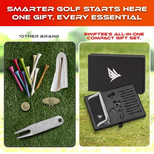 SWIFTEE Premium Golf Gift Set - The Signature 7-in-1 Multi-Tool for Golfers + Complete Accessory Pack (Tees, Ball Marker, Hat Clip, Pouch Towel) - Perfect Golf Gift (Matte Black)