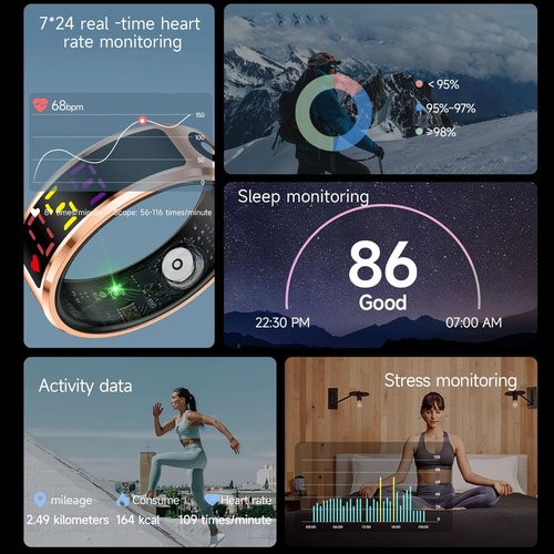 Yihou Smart Ring for Women Health Ring Fitness Tracker Sleep Monitor Step Counter Heart Rate Monitor Multisports No Subscription Fee for Android iOS Black 12