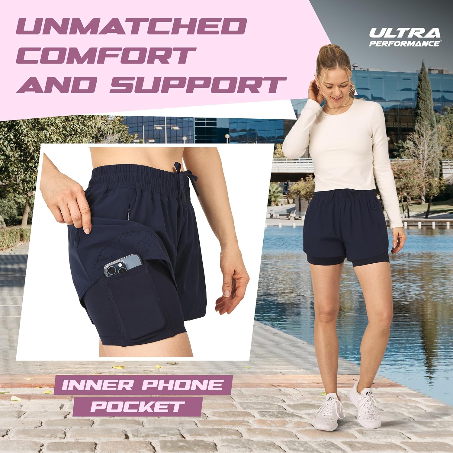 Skiennix Ultra Performance Women's Running Gym Shorts - Compression Workout Shorts, Pack of 2