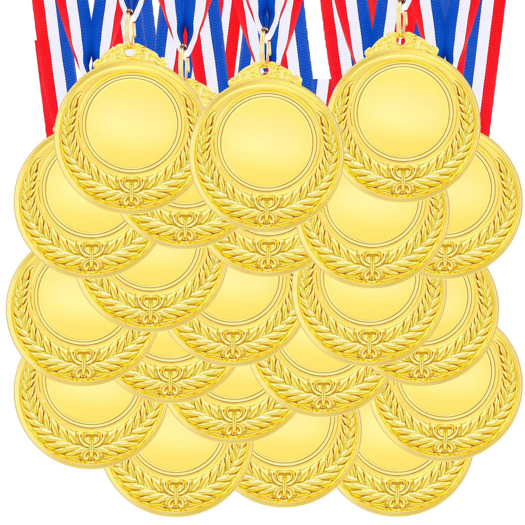 Kigeli 50 Pcs Blank Award Medals with Neck Ribbons Design Your Own Medals Kit Participation Trophy Metal Winner Award Prize for Adults Sports (Gold)