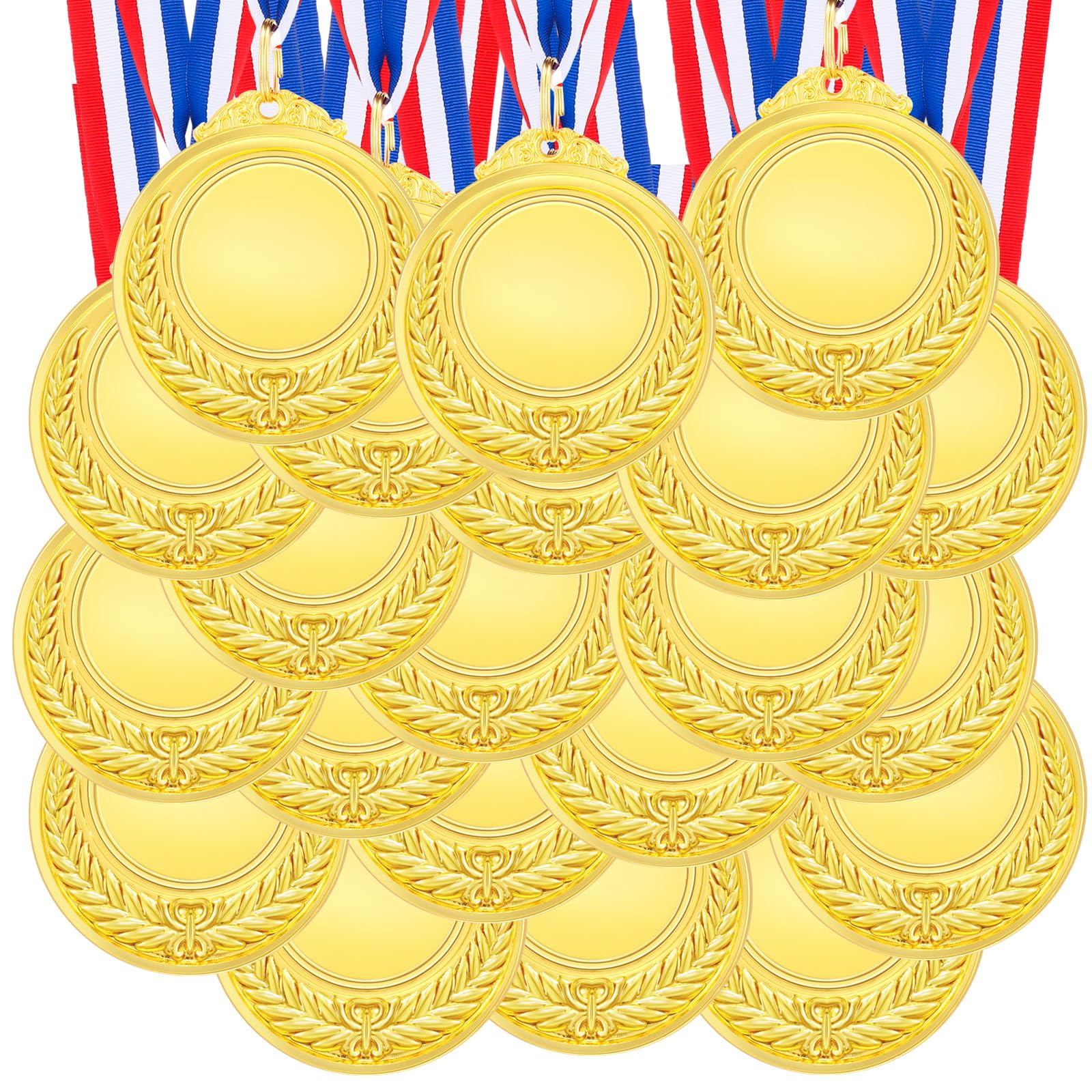 Kigeli 50 Pcs Blank Award Medals with Neck Ribbons Design Your Own Medals Kit Participation Trophy Metal Winner Award Prize for Adults Sports (Gold)