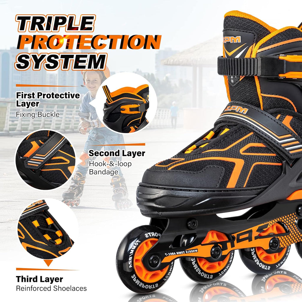 2PM SPORTS Torinx Green Adjustable Inline Skates - Fun Beginner Roller Skates for Kids & Adults