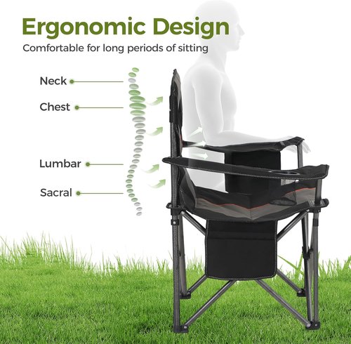 ALPHA CAMP Heavy Duty Camping Chair - 500LBS Capacity, Oversized Folding Design with Cooler Bag & Cup Holder
