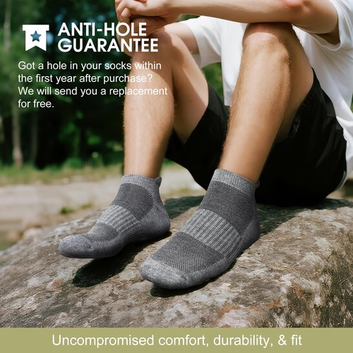 innotree Merino Wool Ankle Socks for Men & Women Running Hiking Athletic Low Cut Thick Cushion No Show Socks, 5 Pairs, Large