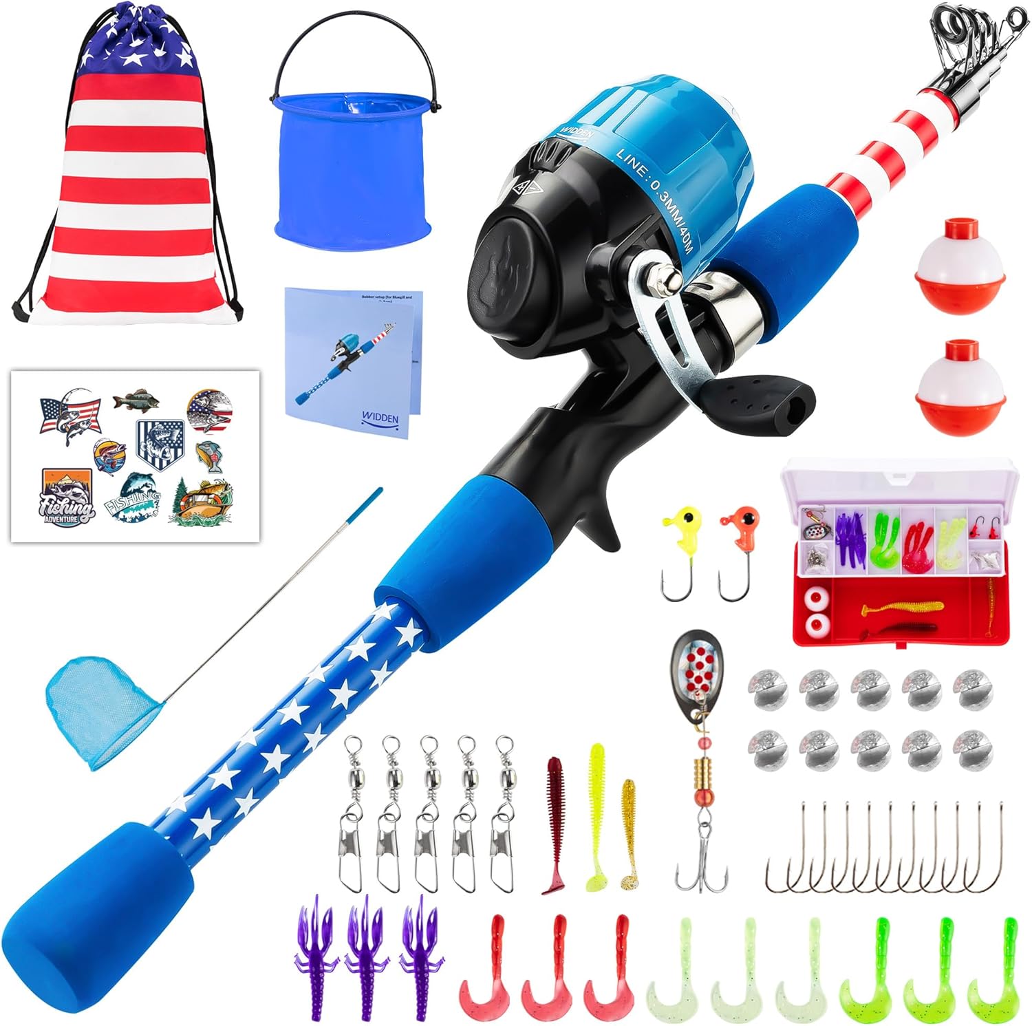 Skiennix Kids Fishing Pole - Portable Telescopic Rod & Reel Combo with Tackle Box & Net | Ideal for Boys & Girls
