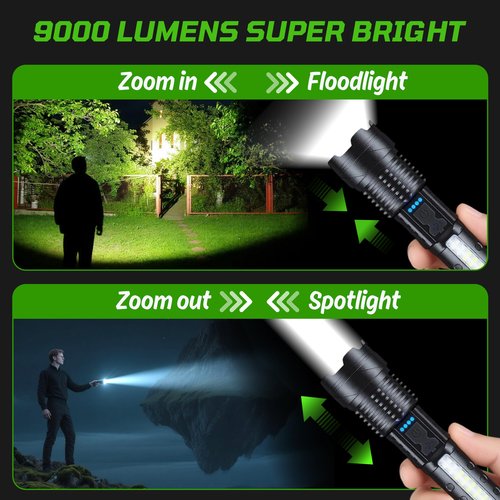 Rechargeable Flashlights High Lumens, 7Mode LED Flashlight Rechargeable, Super Bright Flashlight Battery Powered, Adjustable Flash Light, Tactical Flashlights for Home Emergencies Camping, 2 Pack