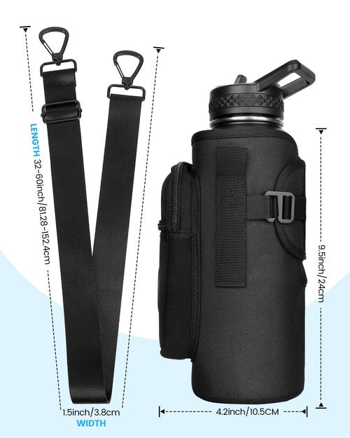 Sports rabbit Water Bottle Holder with Strap – Universal Fit for 40oz Bottles – Compatible with Stanley, Owala, Hydro Flask – Large Pocket, Adjustable Crossbody Strap for Gym, Office, Outdoor (Black)