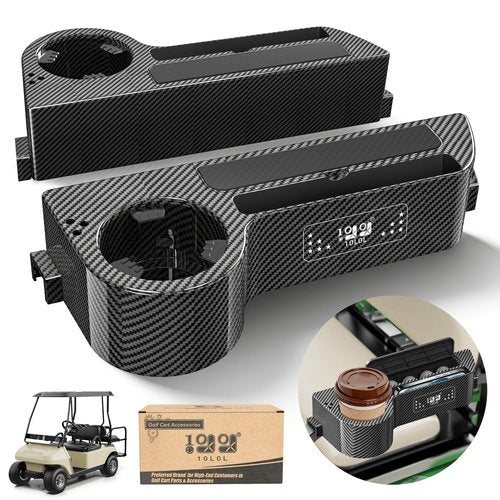 10L0L Golf Cart Armrest with Cup Holder Universal for EZGO Club Car Yamaha No Drilling Required Fits 1.0"/1-1/4" Square Tube Frame Premium Rear Seat Arm Rest with Phone Holder/Storage - Carbon Fiber
