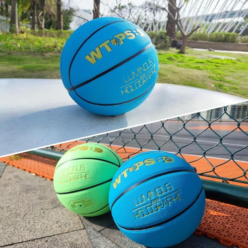 Glow In The Dark Basketball - Luminous Blue PU Leather Ball with Pump & Bag | Sizes 5, 6, 7