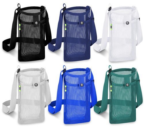 HTZNHXT 6Pcs Water Bottle Holder with Strap, Mesh Water Bottle Bag Carrier with Adjustable Shoulder for Walking and Travelling