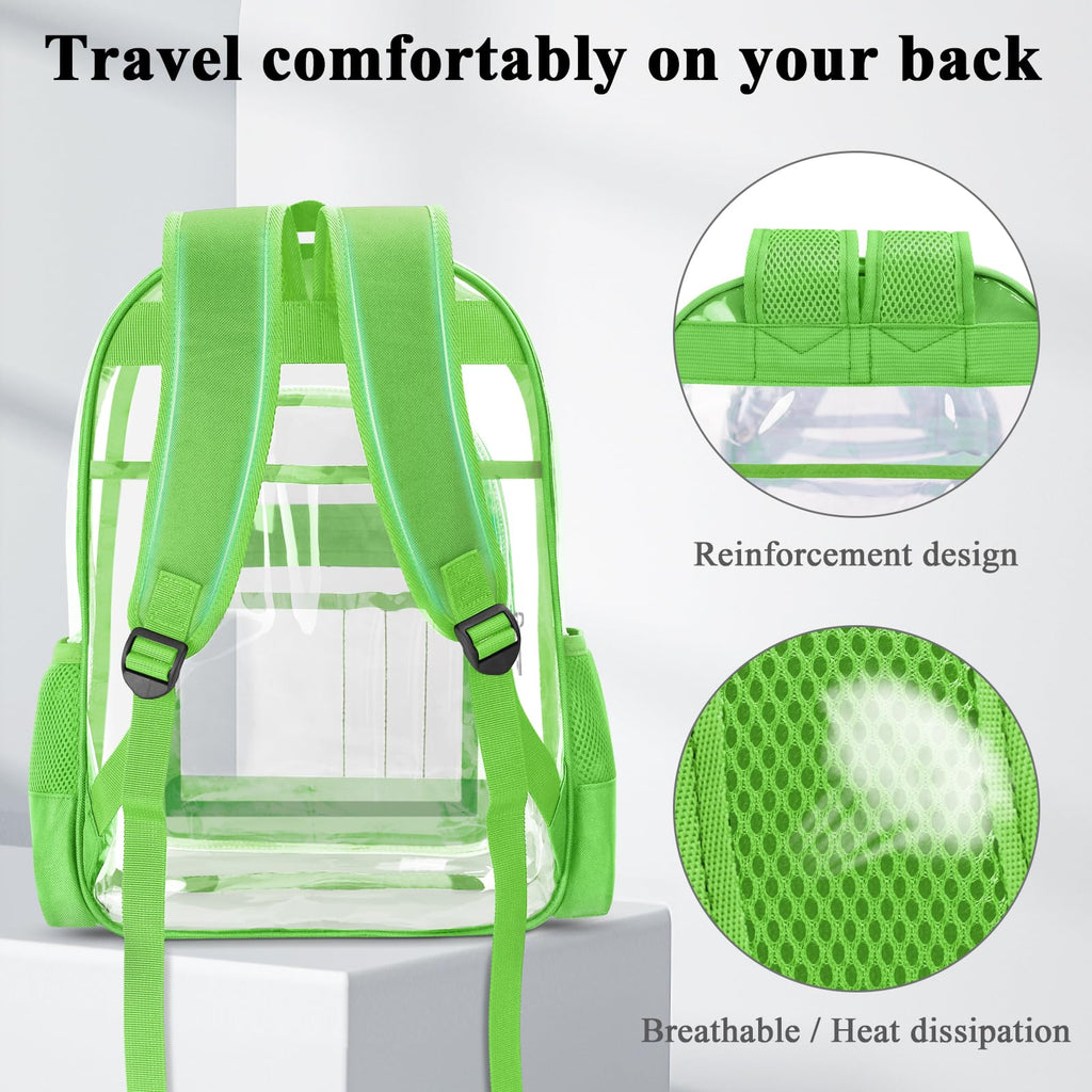 KIMNERPU Clear Backpack, Heavy Duty PVC Transparent Backpack with Reinforced Straps, See Through Multiple Pockets Large Capacity Bookbag for Concert Work Security Travel Festival (Green)