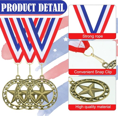 Gold Star Medals - 24 Pcs 2'' Winner Medals with Neck Ribbon | Perfect for Sports Awards & Competitions