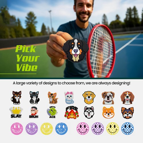 TRESSIS Cute Fun Tennis Racket Shock Absorber – Vibration Dampener for Racquets – 2-Pack – Easy-Install – Adorable Bernese Mountain Dog Design – Reduce Noise and Vibration – Tennis Accessories
