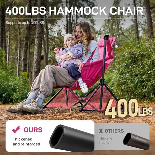 Ever Advanced Padded Oversized Hammock Chair - Heavy Duty Portable Swing with Multi-Storage Pockets | Supports Up to 400lbs, Pink