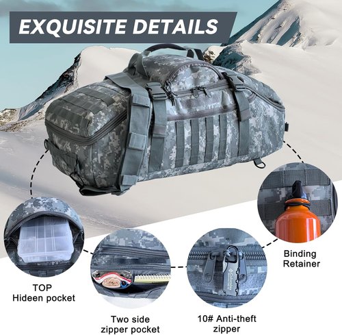 Hannibal Tactical 65L Duffle Bag - Versatile 3-in-1 Tactical Backpack for Sports & Outdoor Activities