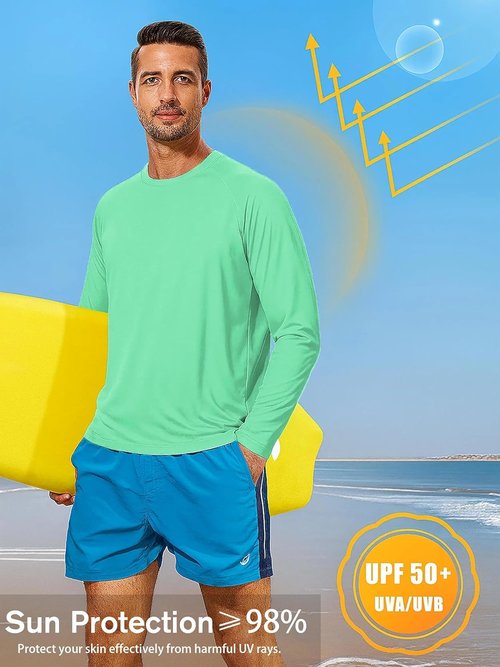 KINGFEN Men's Long Sleeve UV Sun Protection Shirt - Quick Dry Rash Guard for Swimming, Running & Hiking
