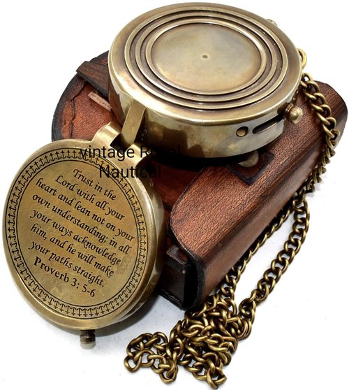 AASIYA Trust In The Lord With All Your Heart -Proverbs 3: 5-6 Quote Engraved-With Leather Case,Camping Compass, Gift Compass, Graduation Day Gifts-s 2023 Compass For Women Mens Boy Girls