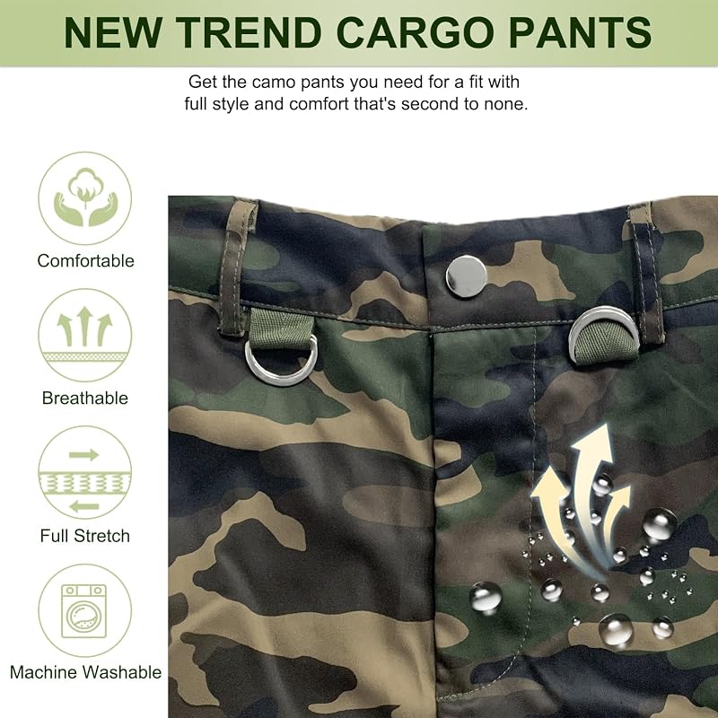 Camo Cargo Pants for Women - High Waisted Army Fatigue Pants with Pockets, Variation: Camouflage+Large
