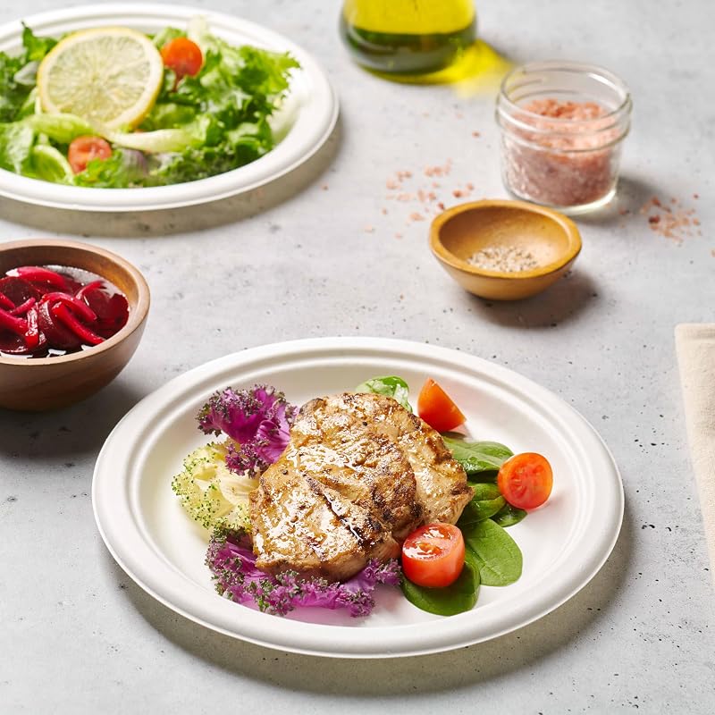 6 Inch 150 Pack Compostable Heavy Duty Paper Plates - White, Sugarcane Fiber