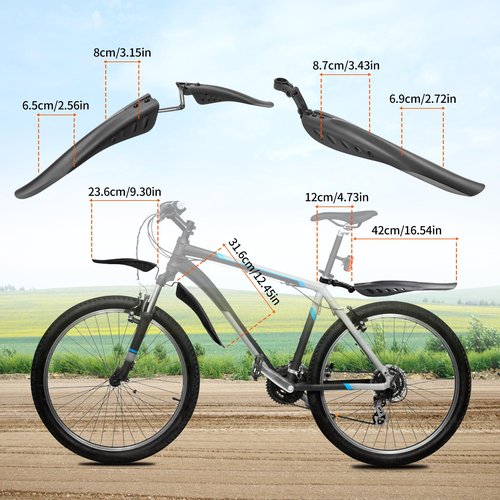 Amengsen Bike Fender Set with 26ft DIY Reflective Tape, Adjustable Bicycle Fenders for 24"/26"/27.5", 4 Parts-Universal Full Cover Thicken Widen, Front/Rear Mud Guards Fit for MTB Mountain Road Bike