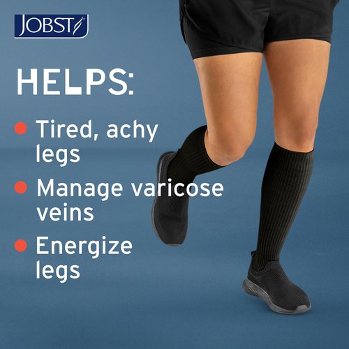 JOBST ACTIVA Athletic 8-15 mmHg Compression Socks for Travel and Sports, Designed for Women and Men, Knee High, Closed Toe, Black, Large