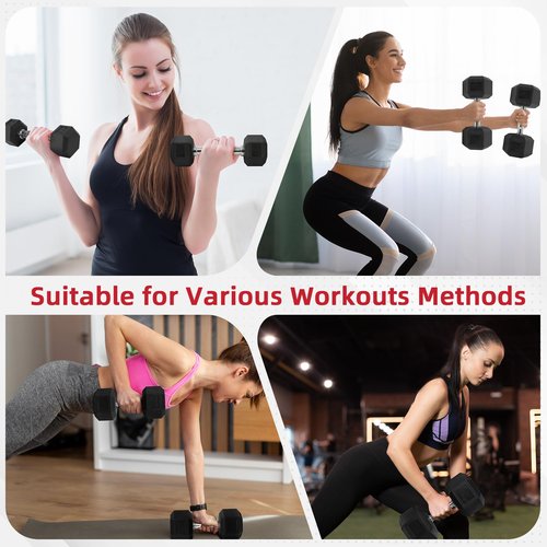 BalanceFrom Rubber Encased Hex Weights Dumbbells Set, Cast Iron Hand Weights with Anti-Slip Grip for Home Gym Strength Training 20LB