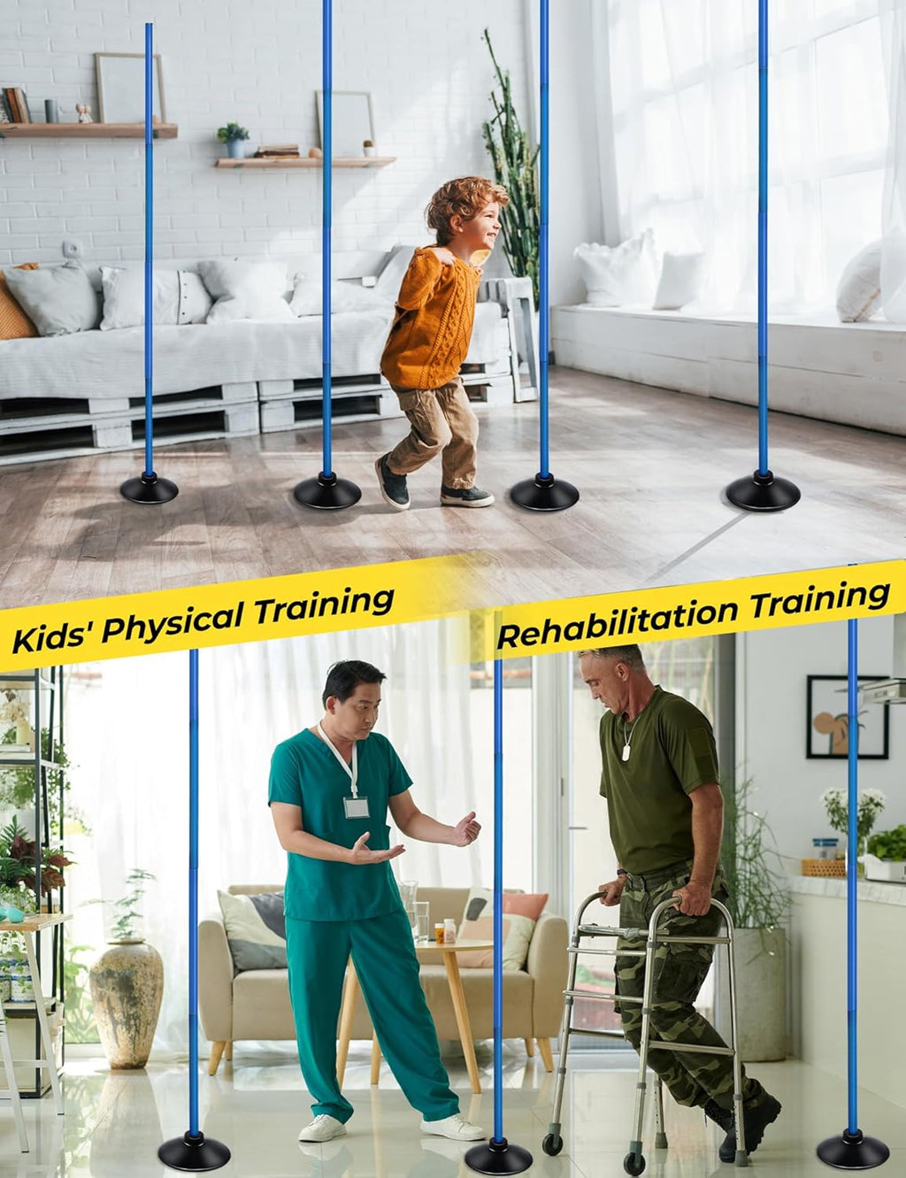SEAOTTER Soccer Agility Poles Set - 6ft Detachable Speed Poles with Rubber Base | 4/6/10 Pcs for Training