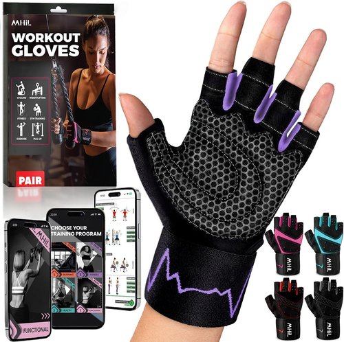 MhIL Workout Gloves for Women - Breathable Gym Gloves with Palm Protection & Enhanced Grip | Padded Weightlifting Gloves with Wrist Wraps