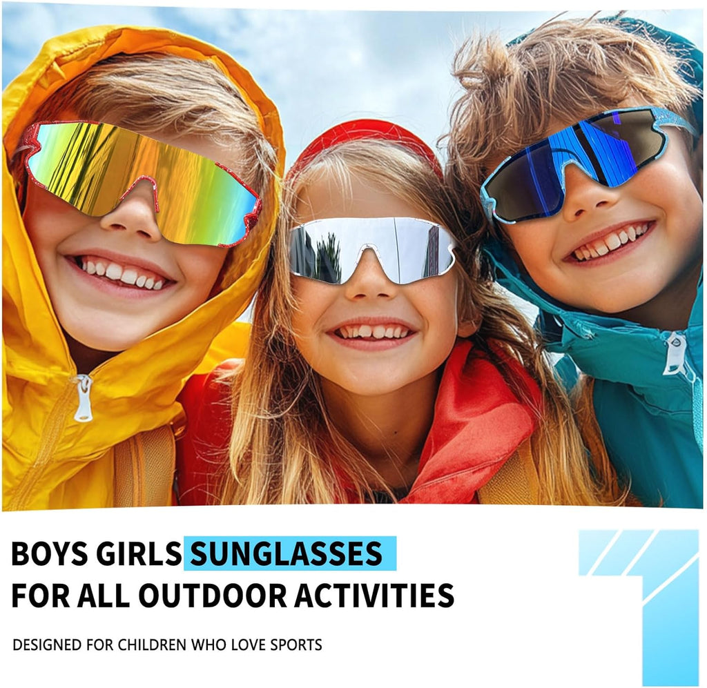 Skiennix Kids Sunglasses - UV400 Protection for Youth Baseball, Cycling & Running | 3-Pack for Ages 4-12