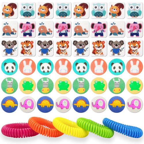 Mosquito Repellent Stickers 240 Pcs Natural Mosquito Patches for Kids and Adults with 5 Pack Individually Wrapped Mosquito Repellent Bracelets for Outdoor Camping Traveling Fishing