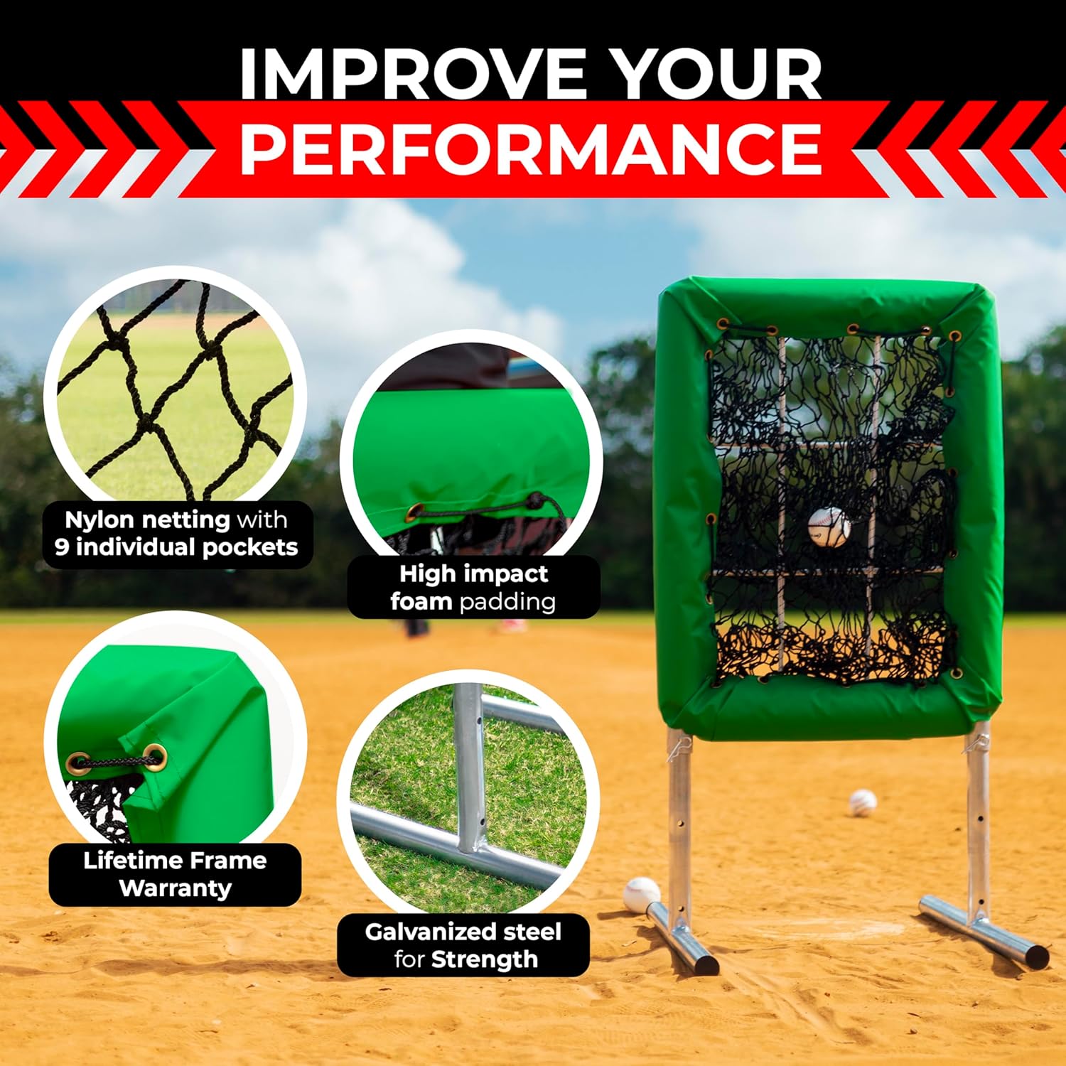 Velocity 9 Hole Pitch Master Pro Edition - Professional Baseball Pitching Net - Heavy-Duty & Portable Training Equipment