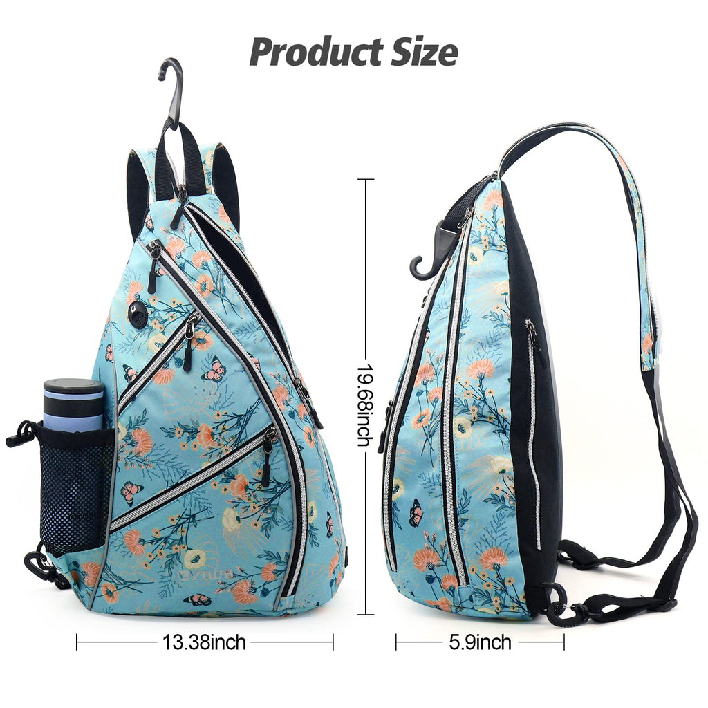 ZOEA Pickleball Sling Bag, Adjustable Pickleball Backpack with Fence Hook Water Bottle Holder, Fits 4 Paddles and All Your Other Gear (Flower Blue)