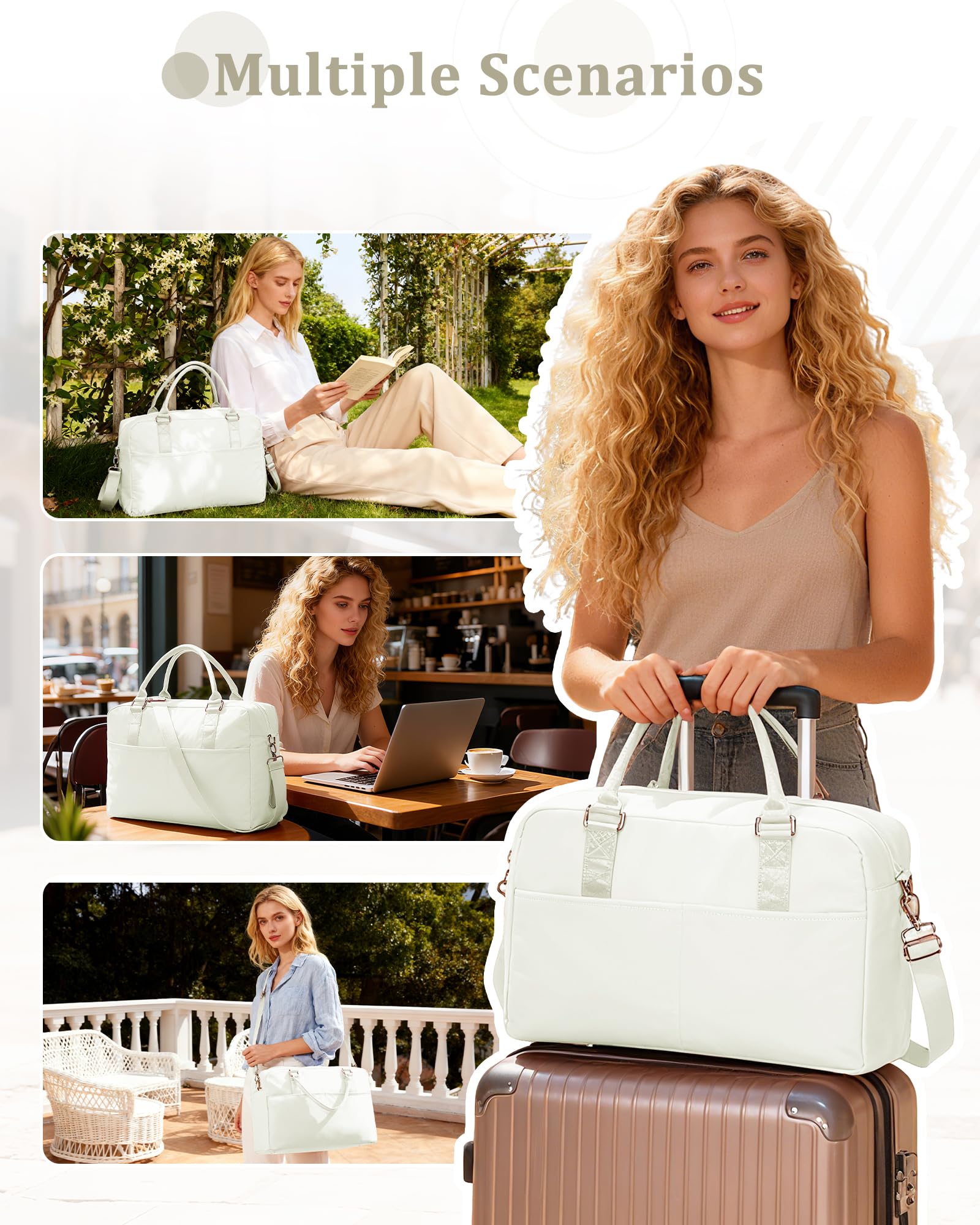 Gym Bag for Women,Travel Duffle Bag for Travel with Wet Pocket Weekender Overnight Carry On Tote Bag Luggage Bag with Trolley Sleeve Personal Item Travel Bag Hospital Diaper Bag Beige